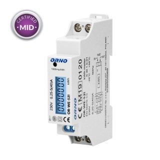 Elektrimaterjalid // xLG_unsorted // 1-fazowy licznik energii elektrycznej, 40A, MID, wyjście impulsowe, podświetlenie, 1 moduł, DIN TH-35mm