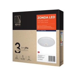 Apgaismojums LED // New Arrival // ZONDA LED 12W, plafon z czujnikiem ruchu, 800lm, IP20, 4000K, poliwęglan mleczny, biały