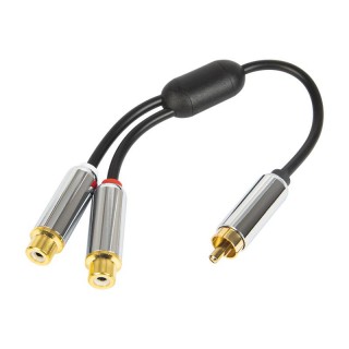 Savienojumi // Different Audio, Video, Data connection plug and sockets // 91-230# Rozgałęziacz rca:wtyk-2gniazda metal z przewodem 15cm
