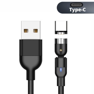 Planšetdatori un aksesuāri // USB Kabeļi // Magnetyczny kabel Maclean, Kątowy, Wspiera Fast Charging, USB C 3w1, 9V/2A, 5V/3A, Nylonowy oplot w kolorze czarnym, 1m, MCE474