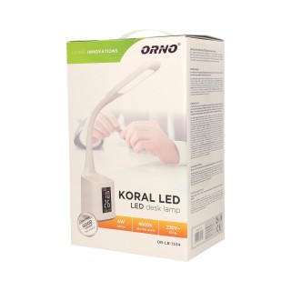 Apgaismojums LED // New Arrival // KORAL LED 6W, lampka biurkowa z pojemnikiem na długopisy i budzikiem, 200lm, 4000K, biała