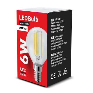 LED Lighting // New Arrival // Żarówka LED Maclean, filamentowa E14, 6W, 230V, WW ciepła biała 3000K, 600lm, Retro edison ozdobna G45, MCE282