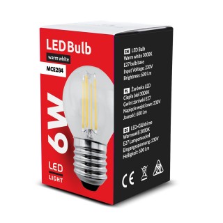 LED Lighting // New Arrival // Żarówka LED Maclean, filamentowa LED E27, 6W, 230V, WW ciepła biała 3000K, 720lm, retro edison ozdobna G45, MCE284