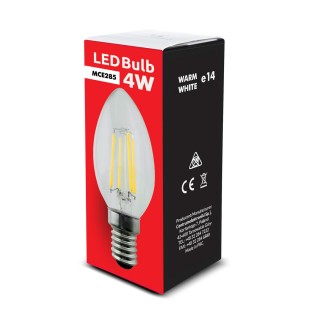 LED Lighting // New Arrival // Żarówka Maclean, Filamentowa LED E14, 4W, 230V, WW ciepła biała 3000K, 400lm, Retro edison ozdobna świeczka C35, MCE285