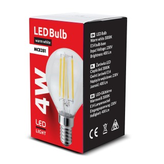 LED Lighting // New Arrival // Żarówka Maclean, Filamentowa, LED E14, 4W, 230V, WW ciepła biała 3000K, 470lm, Retro edison ozdobna G45, MCE281