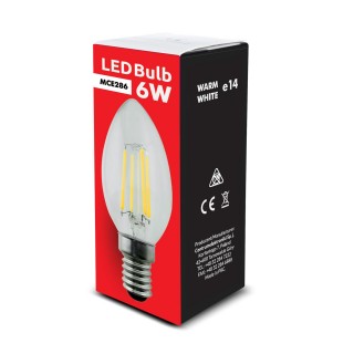 LED Lighting // New Arrival // Żarówka  Maclean, Filamentowa LED E14, 6W, 230V, WW ciepła biała 3000K, 806lm, Retro edison ozdobna świeczka C35, MCE286