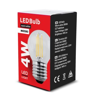 LED Lighting // New Arrival // Żarówka Maclean, Filamentowa LED E27, 4W, 230V, WW ciepła biała 3000K, 400lm, Retro edison ozdobna G45, MCE283