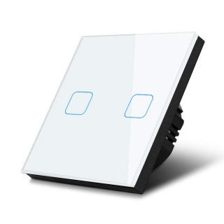 Elektromateriāli // Izpārdošana // Dotykowy włącznik światła Maclean, podwójny, szklany, biały z kwadratowym podśw. przycisku, MCE703W