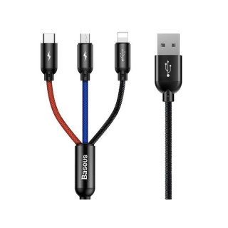 Телефоны и аксессуары // Зарядные устройства и держатели // BASEUS Kabel 3w1 USB-C / Lightning / Micro 3A 1.2m (CAMLT-BSY01) Czarny