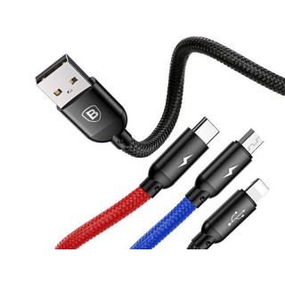 Телефоны и аксессуары // Зарядные устройства и держатели // BASEUS Kabel 3w1 USB-C / Lightning / Micro 3A 1.2m (CAMLT-BSY01) Czarny