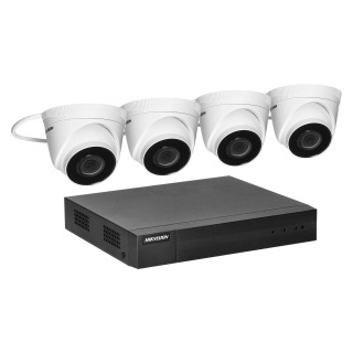 Videonovērošanas kameru sistēmas // Videonovērošanas kameru komplekts // HIKVISION IPKIT-T4-4CH zestaw monitoringu z 4 kopułkowymi kamerami IP HIKVISION IP-CAM-T240H  oraz 4-kanałowym rejestratorem HIKVISION NVR-4CH, rozdzielczość 4Mpx, zasilanie PoE, doś