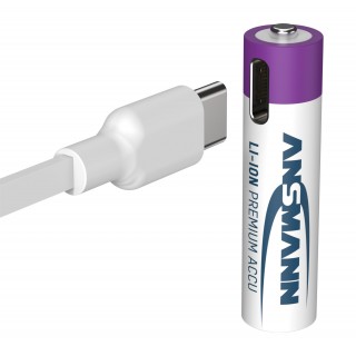 Rechargeable batteries AAA 1.5V 500mAh (Li-Ion 0.74Wh), with USB-C peak output power DC 1.5V 1A (4pcs box) ANSMANN