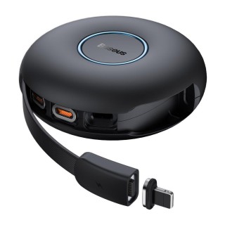 Cable USB C plug - magnetic adapters USB C, IP Lightning, micro USB, 20W black with retraction box BASEUS