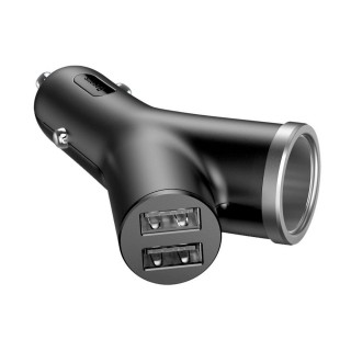 Car Charger 2xUSB 3.4A with Cigarette Lighter Port, Black