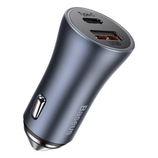 Car Quick Charger 40W 12-24V USB + USB-C QC4.0 SCP FCP AFC with USB-C 1m Cable , Dark Gray