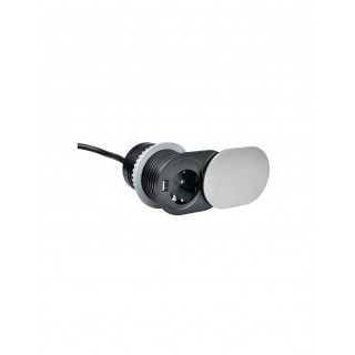 Extension socket for furniture 1x Schuko, 1x USB (5V 2.4A) 1.9m brushed stell color Design Light