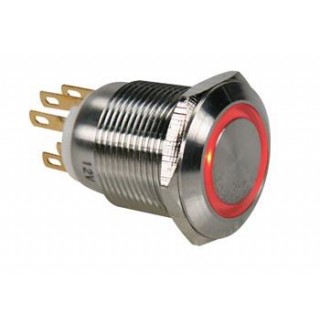 STAINLESS STEEL PUSH BUTTON SPDT 1NO 1NC - RED RING - 19mm