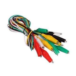 SET WITH 10 WIRES - 50 cm - 5 COLOURS WITH BOOTED CROCODILE CLIPS - 27 mm