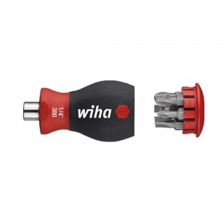 Wiha Screwdriver with bit magazine magnetic Pozidriv, Phillips with 6 bits, Stubby, 1/4" in blister pack (33741)