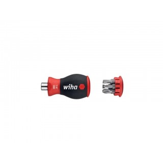 Wiha Screwdriver with bit magazine magnetic Slotted, Pozidriv with 6 bits, Stubby, 1/4" (33764)