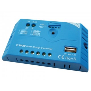 PWM SOLAR CHARGE CONTROLLER WITH USB OUTPUT - 10 A - 12/24 VDC