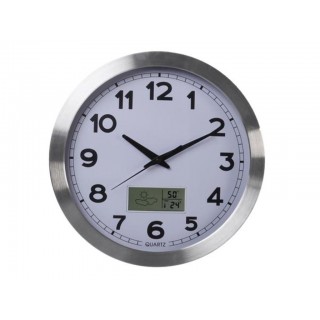 ALUMINIUM LCD WALL CLOCK WITH THERMOMETER, HYGROMETER & FORECAST - Ø 35 cm