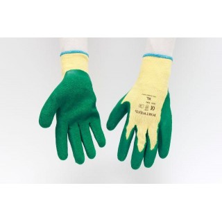 Gloves knitted with latex wrist overlay 10