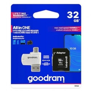Atminties kortelės Goodram  Memory card 32GB microSDHC cl. 10 UHS-I + adapter + card reader 