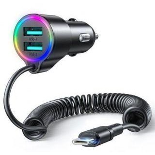 Auto charger Joyroom  3-in-1 fast car charger with USB-C cable 1.5m 17W Black