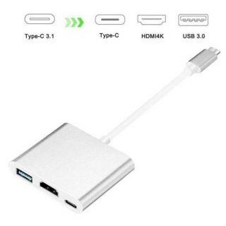 Converter iLike  HD1 3in1 USB-C (Type-C) Plug to HDMI 4K / USB 3.0 / USB-C Female Audio&amp;Video Cable Adapter Silver