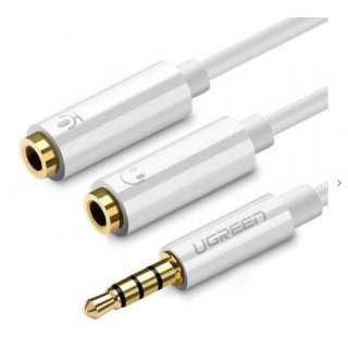 Converter Ugreen  Cable cable headphone splitter mini jack 3.5 mm - 2 x mini jack 3.5 mm (2 x stereo output) 20cm white (AV134) White