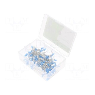 Kit: LED | THT | 3mm | 100pcs | blue | 2.7÷3.4V | plastic box | 20mA | 30°