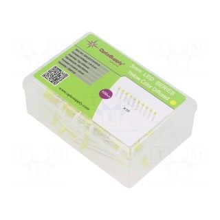 Kit: LED | THT | 3mm | 100pcs | yellow | 1.8÷2.4V | plastic box | 20mA | 30°