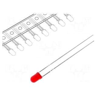 LED | 3mm | red | 8÷50mcd | 60° | Front: convex | Package: tape | 2000pcs.