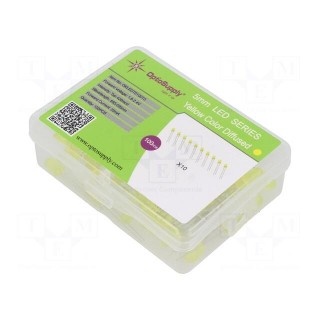 Kit: LED | THT | 5mm | 100pcs | yellow | 1.8÷2.4V | plastic box | 20mA | 30°