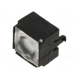 LED lens | square | transparent | Mounting: clip | Colour: black | 7.5mm