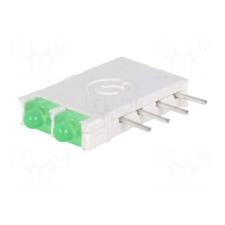 LED | in housing | green | 1.8mm | No.of diodes: 2 | 10mA | 38° | 2.1V