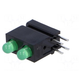 LED | in housing | green | 3mm | No.of diodes: 2 | 20mA | 40° | 10÷20mcd