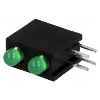 LED | in housing | green | 3mm | No.of diodes: 2 | 20mA | 60° | 2.2÷2.5V