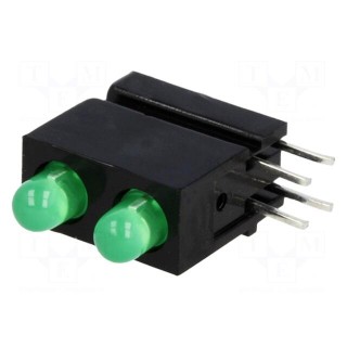 LED | in housing | green | 3mm | No.of diodes: 2 | 2mA | 60° | 1÷5mcd