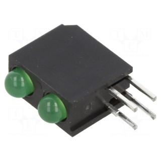 LED | in housing | green | 3mm | No.of diodes: 2 | 2mA | Lens: diffused