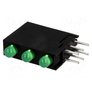 LED | in housing | green | 3mm | No.of diodes: 3 | 20mA | 40° | 2.2÷2.5V