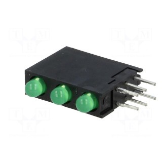 LED | in housing | green | 3mm | No.of diodes: 3 | 20mA | 40° | 2.2÷2.5V