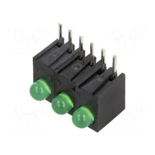 LED | in housing | green | 3mm | No.of diodes: 3 | 20mA | Lens: diffused