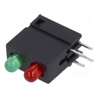 LED | in housing | green/red | 3mm | No.of diodes: 2 | 20mA | 40° | 2÷2.2V