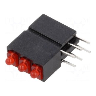 LED | in housing | red | 1.8mm | No.of diodes: 3 | 20mA | 70° | 1÷5mcd