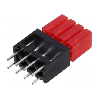 LED | in housing | red | 1.8mm | No.of diodes: 4 | 20mA | 110° | 3÷7mcd