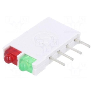 LED | in housing | red/green | 1.8mm | No.of diodes: 2 | 10mA | 38°