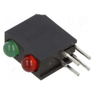 LED | in housing | red,green | 3mm | No.of diodes: 2 | Lens: diffused