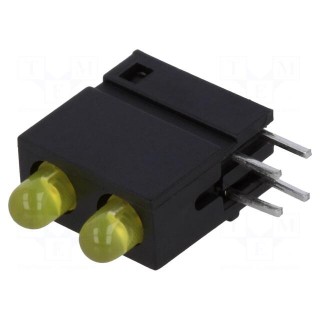 LED | in housing | yellow | 3mm | No.of diodes: 2 | 20mA | 40° | 2.1V | 25mcd